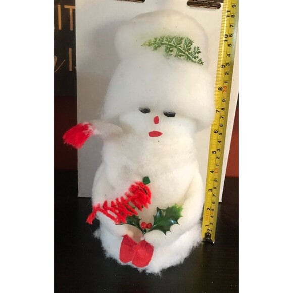 Handcrafted Cotton Snowman Christmas Decor With Greenery & Red Accents 10" - Picture 6 of 7